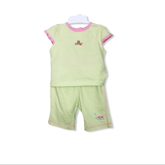 🍍12Mo NWT Agabang Green/White Striped Set w Pink - Picture 7 of 9